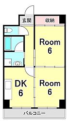 ステージハウス万石 3階2DKの間取り