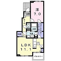 エスト　コミタリアII 1階1LDKの間取り