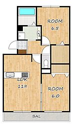 カルムメゾンアンソレイェ1 2LDKの間取図画像