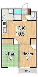 サンハイツセタ2 2LDKの間取図画像