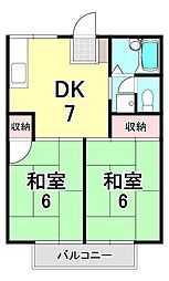 プレジールイソダ 2DKの間取図画像