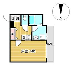 JR東海道・山陽本線 石山駅 徒歩8分の賃貸マンション 5階1Kの間取り