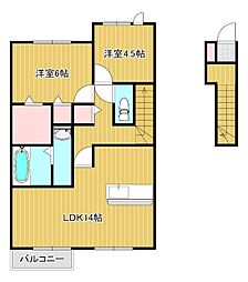 JR東海道・山陽本線 膳所駅 徒歩15分の賃貸アパート 2階2LDKの間取り