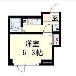 カンサ石山 2階1Kの間取り