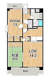 コスミックルーム21 2階2LDKの間取り