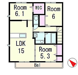 JR東海道・山陽本線 草津駅 徒歩26分の賃貸アパート 2階3LDKの間取り
