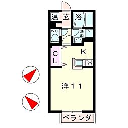 エバーグリーンコート山中B棟 ワンルームの間取図画像