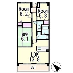 ツインオークス 3LDKの間取図画像