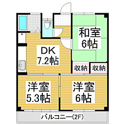 コーポ上條B棟 2階3DKの間取り