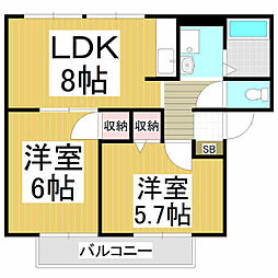 サンライフ西村 2階2LDKの間取り
