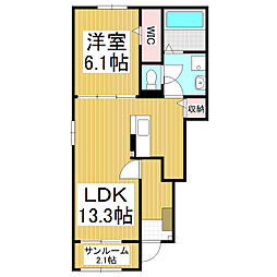 フィールドヒル 塩尻II 1LDKの間取図画像