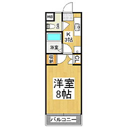 コーポビックヒルズ 2階1Kの間取り