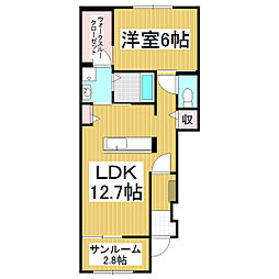 牡丹峰西 1階1LDKの間取り
