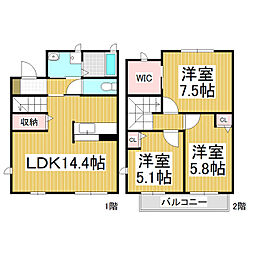 トリエル八幡 1階3LDKの間取り