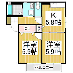 平田の森緑謳館 2Kの間取図画像