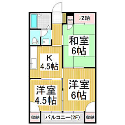 白樺ハイツA棟 3Kの間取図画像