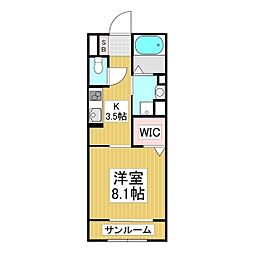 リアン波田 1Kの間取図画像