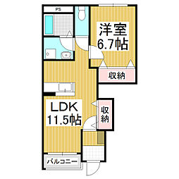 プランドール 1LDKの間取図画像