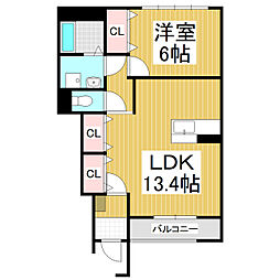 プラウディア 1LDKの間取図画像