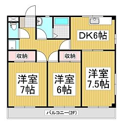 コーポ百瀬B棟 3DKの間取図画像