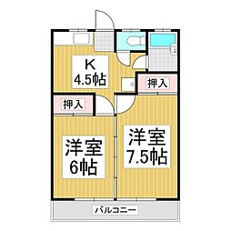 辰野ハイツ 2Kの間取図画像