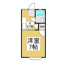 ドミールD 1Kの間取図画像