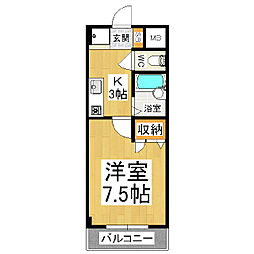 山村マンション 3階1Kの間取り