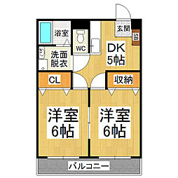 スペースシャトル 3階2DKの間取り