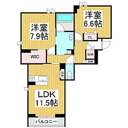 シャーメゾン　ヴェルジェ 1階2LDKの間取り