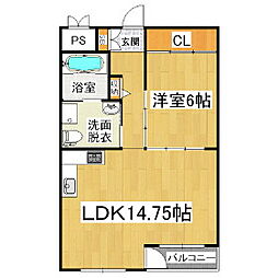 メゾンウエスト 1階1LDKの間取り