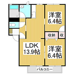 フレグランス上杉Ａ 1階2LDKの間取り