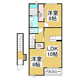 カーサ　ベルデ　こくや 2階2LDKの間取り