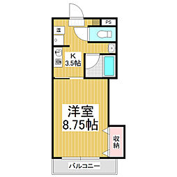 ガーデンハイツオリエンタル 4階1Kの間取り