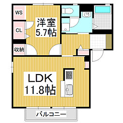 コスモスハイツ　C棟 1階1LDKの間取り