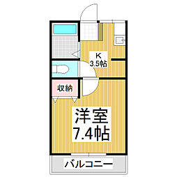 JR篠ノ井線 南松本駅 徒歩30分の賃貸アパート 2階1Kの間取り