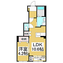 トレアティック島内 1階1LDKの間取り