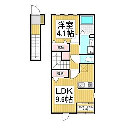 プレステージII 2階1LDKの間取り