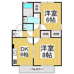 シャン・ド・フルールD 2DKの間取図画像