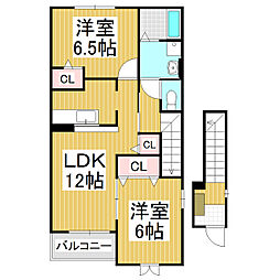 ブライト・ヒルサイド2 2LDKの間取図画像
