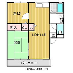 シティハイムサニータウン高木B 2LDKの間取図画像