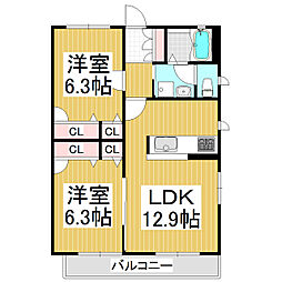 メゾンド・レディ 2LDKの間取図画像
