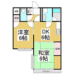 シャトレ井川城 2DKの間取図画像