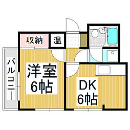 カザコシスカイハイツ 3階1DKの間取り