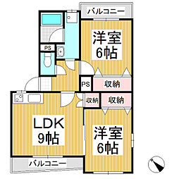 ガーデンハイム樗3番館 3階2LDKの間取り