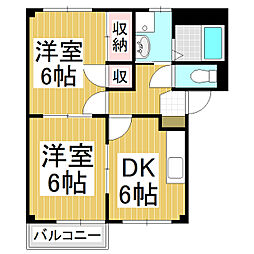 エグズィベランス 2階2DKの間取り