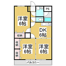 ガーデンハイム樗1番館 5階3DKの間取り