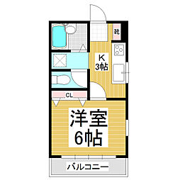 いつぼハイツ 2階1Kの間取り