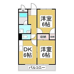 サープラスベルメゾン宮ノ上 2階2DKの間取り