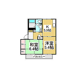 フレグランス高森　Ａ 2階2Kの間取り