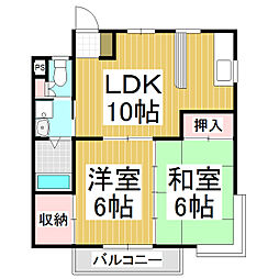 ハイツ東 2階2LDKの間取り